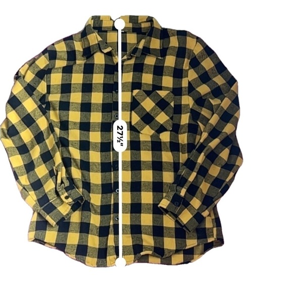 Oversized Flannel Yellow and Black Buffalo Plaid Shacket Style (shirt + jacket) - Picture 6 of 7